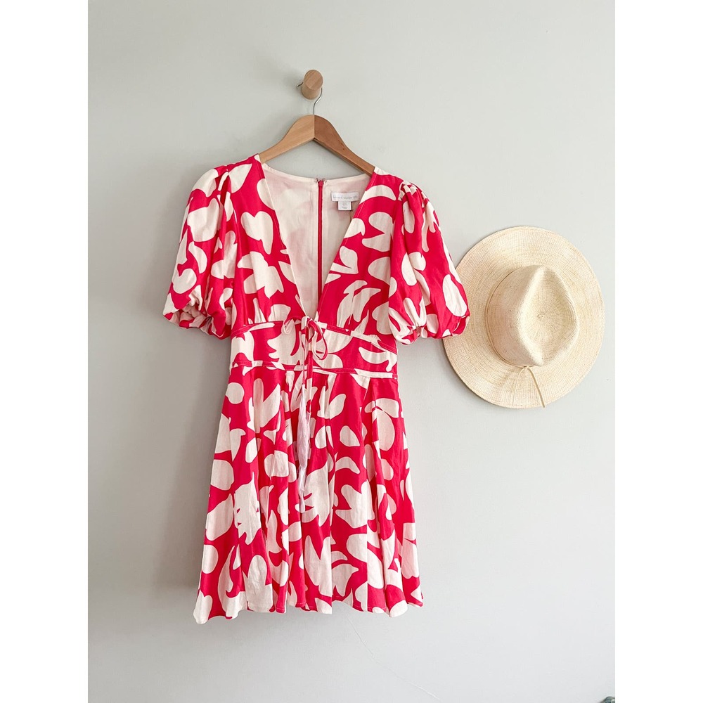 House of Harlow 1960 | NWT | Geometric Puff Sleeve Dress | Pink White | Sz 4